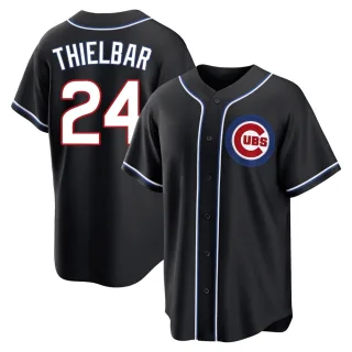 Men's Replica Black Caleb Thielbar Chicago Cubs Fashion Out Jersey