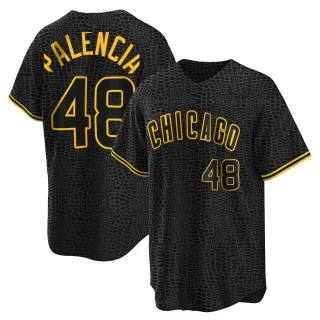 Men's Replica Black Daniel Palencia Chicago Cubs Snake Skin City Jersey