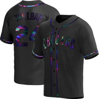 Men's Replica Black Holographic Caleb Thielbar Chicago Cubs Alternate Jersey