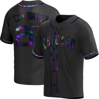 Men's Replica Black Holographic Michael Conforto Chicago Cubs Alternate Jersey