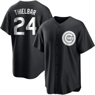 Men's Replica Black/White Caleb Thielbar Chicago Cubs Jersey