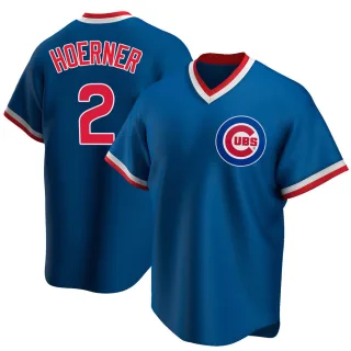 Men's Replica Royal Nico Hoerner Chicago Cubs Road Cooperstown Collection Jersey