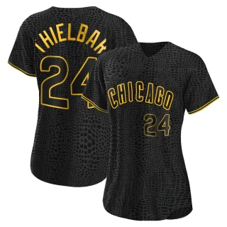 Women's Replica Black Caleb Thielbar Chicago Cubs Snake Skin City Jersey