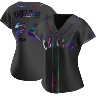 Women's Replica Black Holographic Caleb Thielbar Chicago Cubs Alternate Jersey