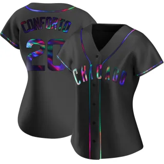 Women's Replica Black Holographic Michael Conforto Chicago Cubs Alternate Jersey
